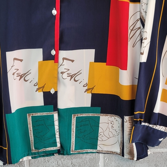 Sen Meei 80's Color Block Picasso Art Inspired Blouse Women's See Measurements - Picture 2 of 12